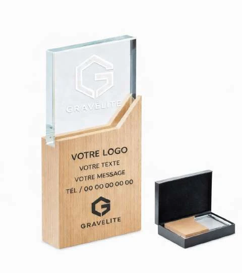Plaque trophée verre & bois