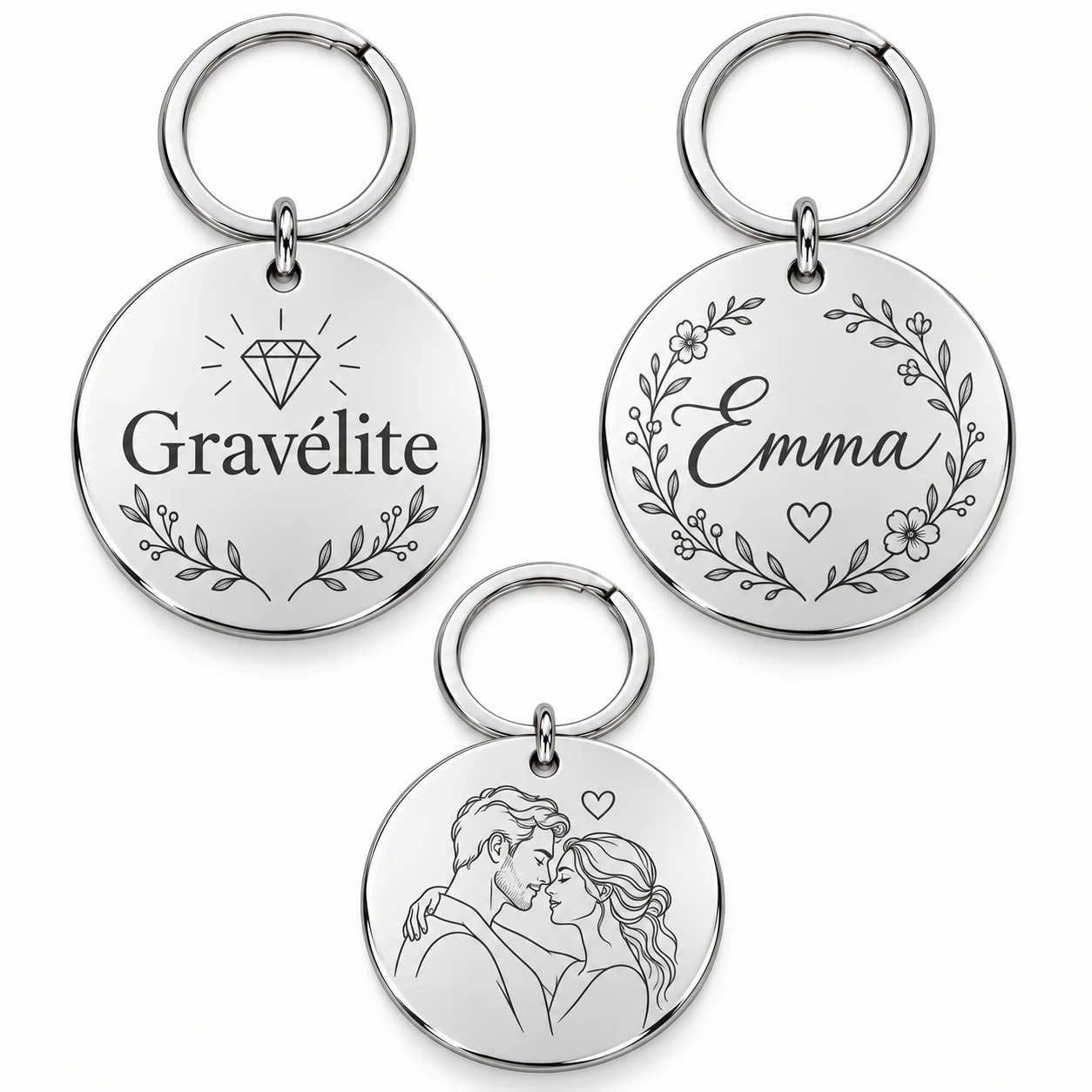 Porte-clés rond gravé