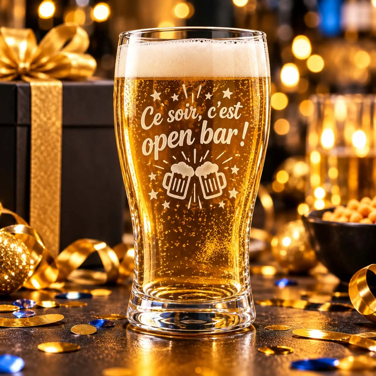 Verre à bière gravé