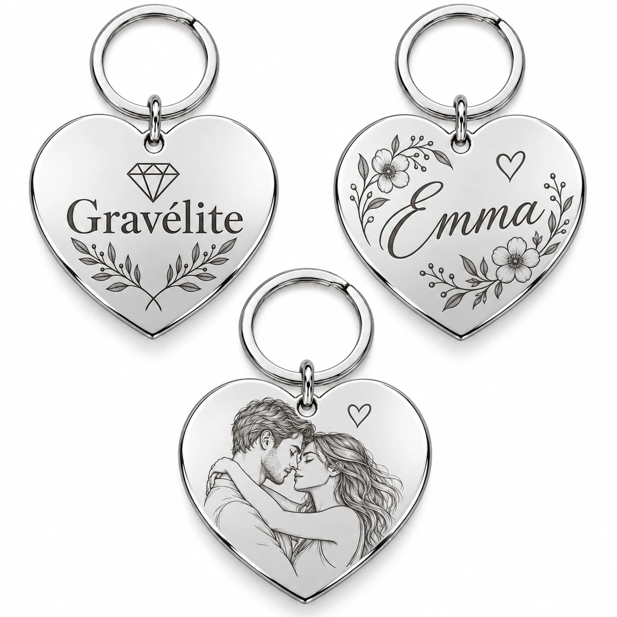 Porte-clés cœur gravé